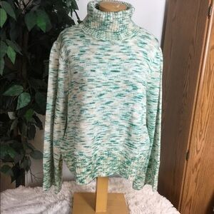 Lauren Conrad bell sleeve turtleneck sweater white green tan size XXL